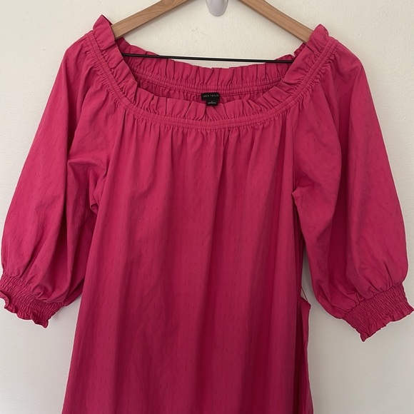 Ann Taylor | Pink Puff Sleeve Tie Waist Midi Flare Cottagecore Dress Small - Picture 3 of 11